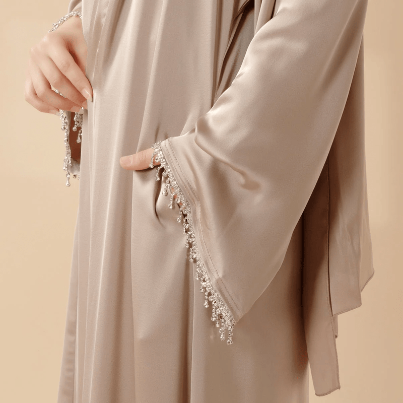 Archive Piece Satin Abaya With Matching Belt Made Of Diamond Tassel - MP003 (Size XXS/XS Only) - Mariam's Collection