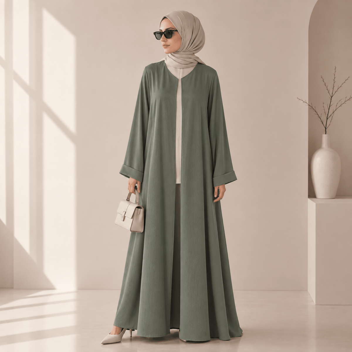 Archive Piece Satin-Look Long Robe Three-Piece Set - MP068 (Size M Only) - Mariam's Collection