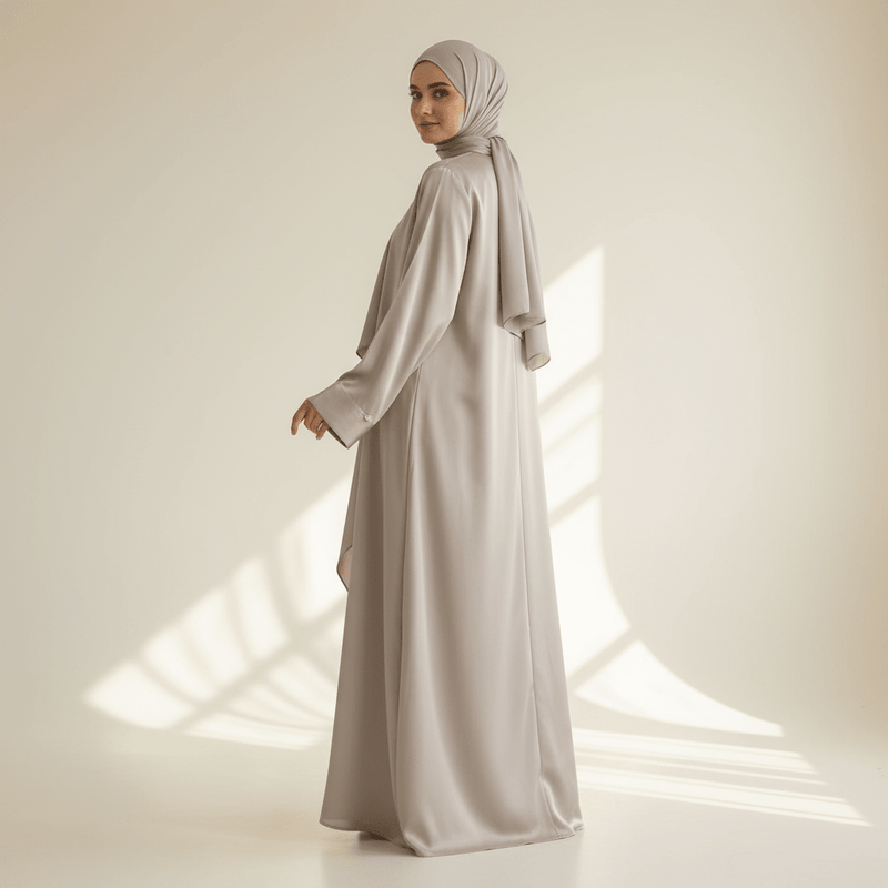 Archive Piece Satin Open Abaya & Hijab 2-Piece Set - MP010 (Size M Only) - Mariam's Collection