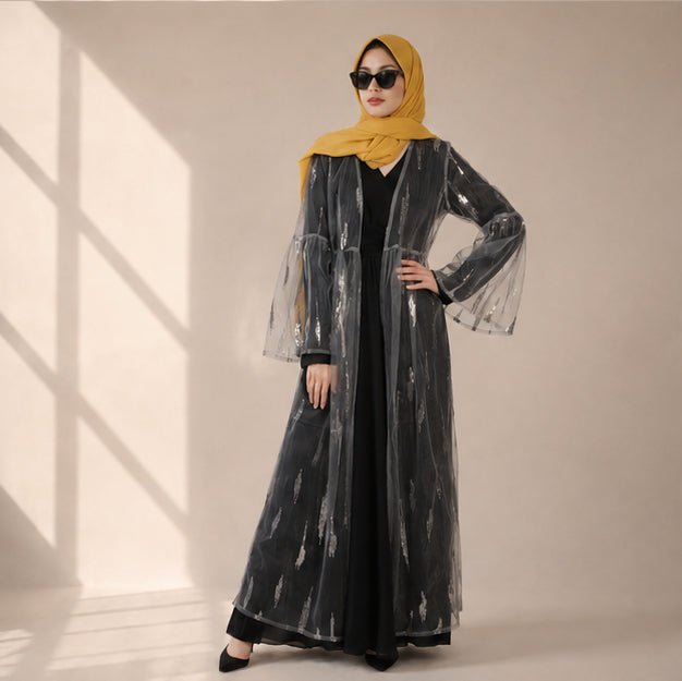 Archive Piece Sequin Mesh Open Abaya - MP029 (Size S Only) - Mariam's Collection