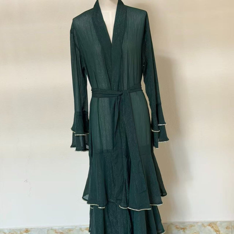 Archive Piece Shimmer Crepe Open Abaya & Belt Set - MP013 (Size M Only) - Mariam's Collection