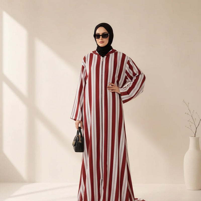 Striped Hooded Maxi Kaftan – Archive Half-Zip Kaftan MP060