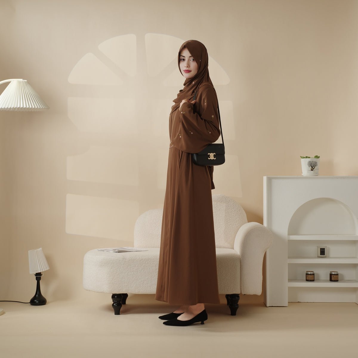 Archive Piece Tulip Embroidery Open Abaya 4-Piece Set - MP005 (Size M/S Only) - Mariam's Collection