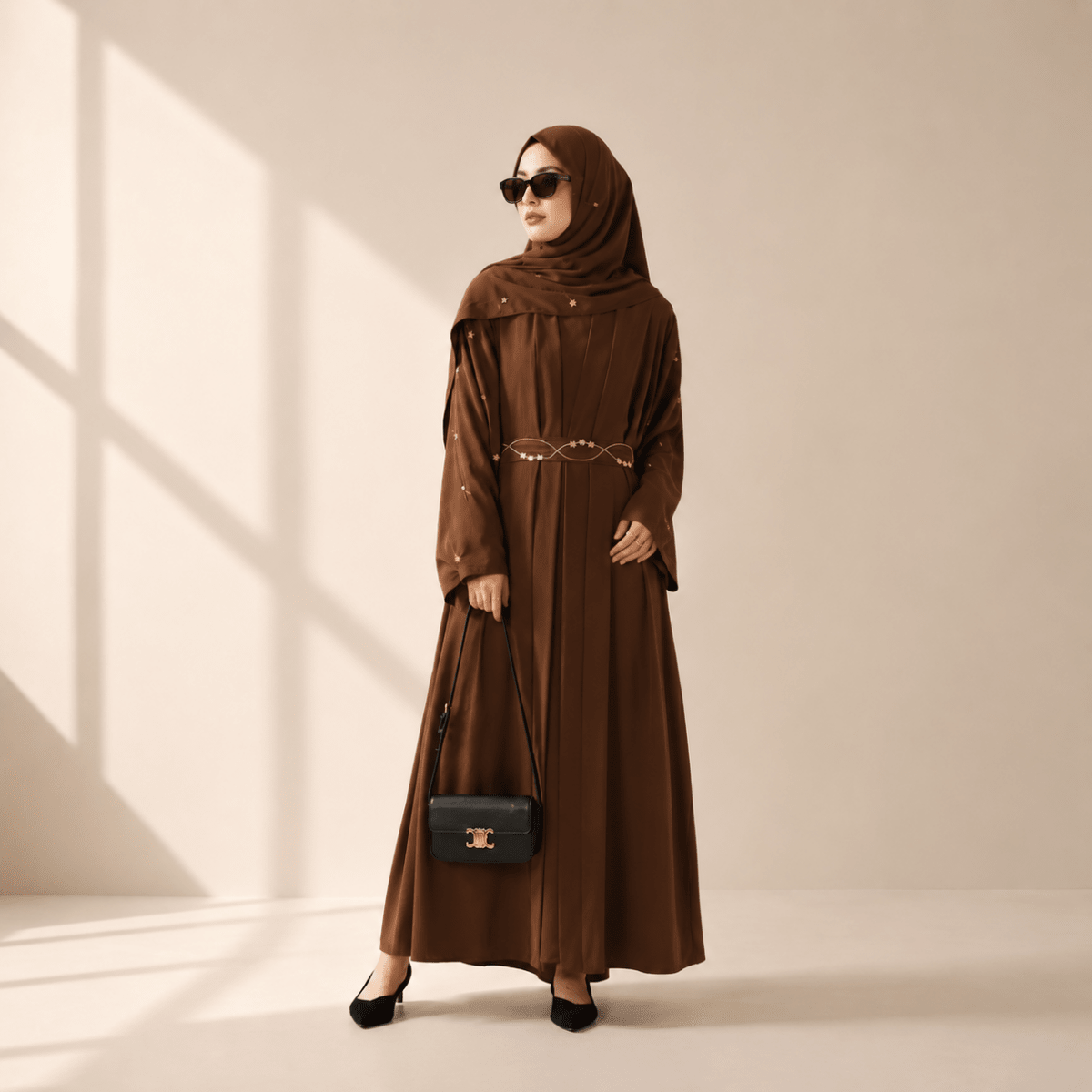 Archive Piece Tulip Embroidery Open Abaya 4-Piece Set - MP005 (Size M/S Only) - Mariam's Collection