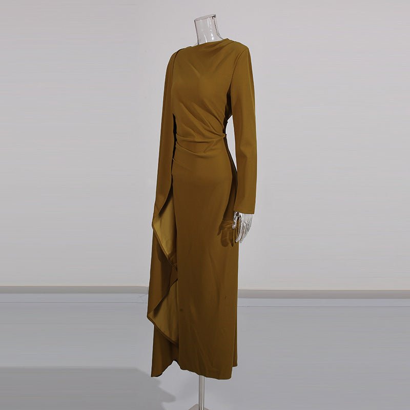 Asymmetric Cape Gown with Back Slit(MS216) - Mariam's Collection