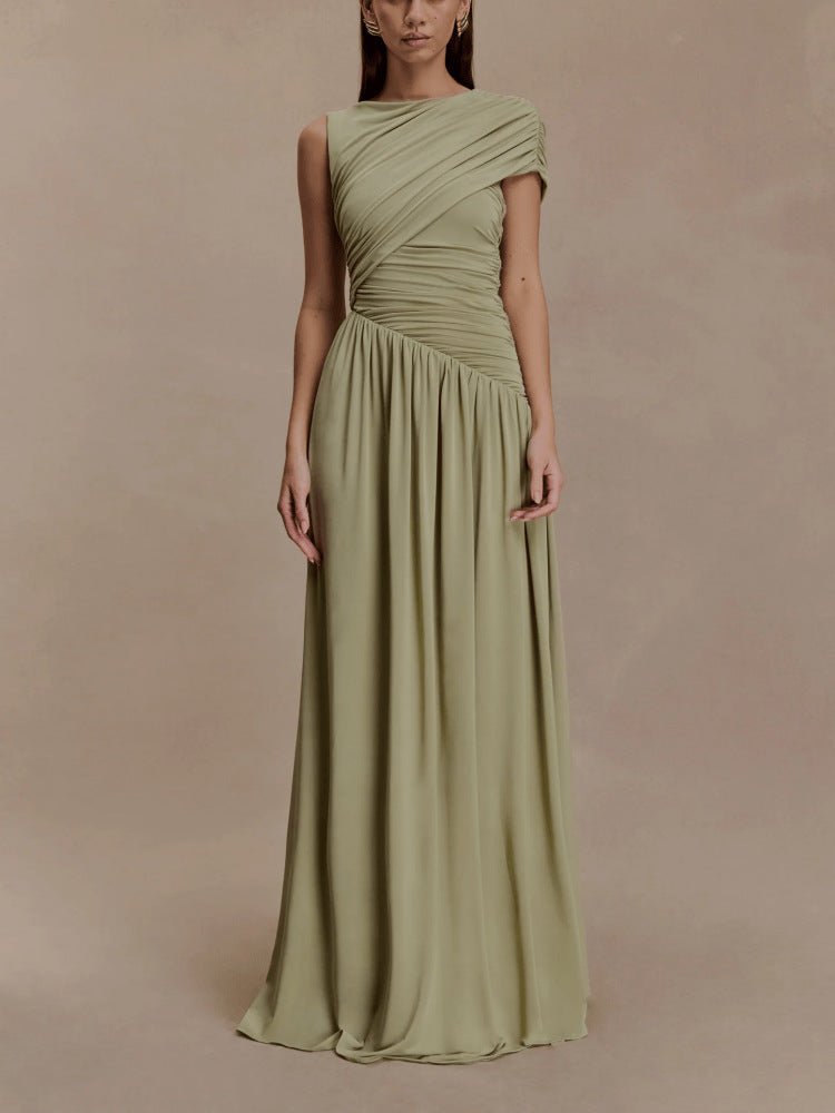 Asymmetric Draped Maxi Dress(MS352) - Mariam's Collection