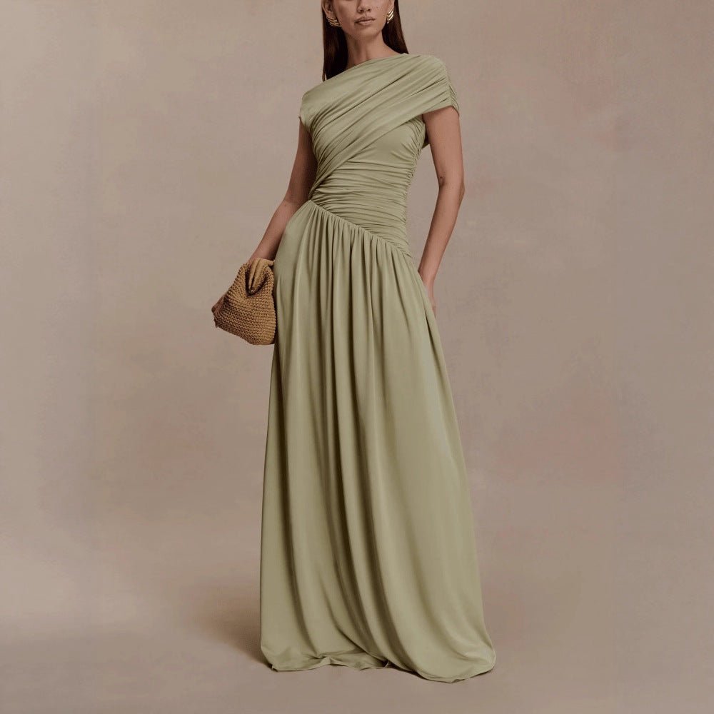 Asymmetric Draped Maxi Dress(MS352) - Mariam's Collection