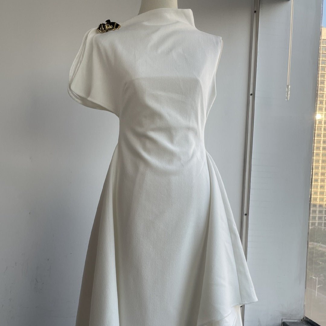 Asymmetric Draped Shoulder Hi - Lo Formal Dress(MS416) - Mariam's Collection