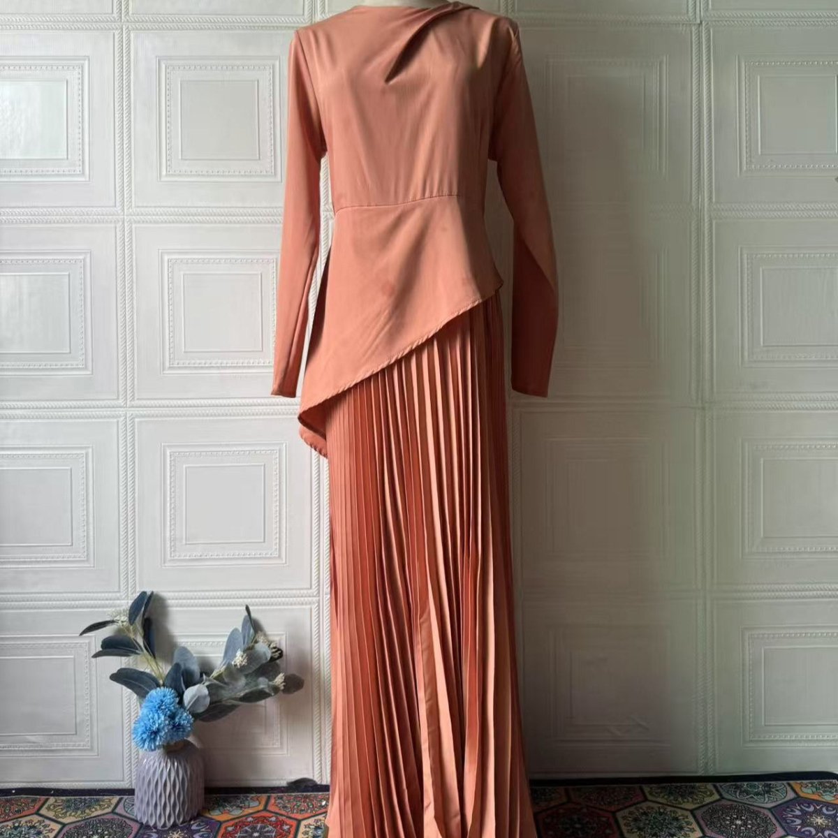 Asymmetric Peplum Dress(MS319), Lotus root pink / XL Asymmetric Peplum Dress(MS319), Lotus root pink / XL