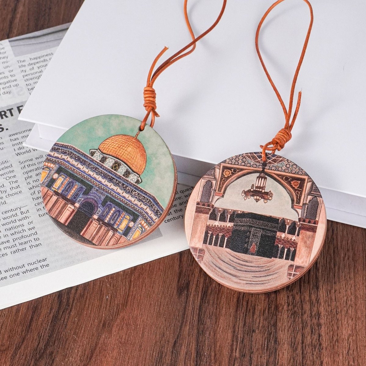 Authentic Islamic Style Dual - Sided Leather Car Hanging Ornament - Handcrafted Pure Cowhide with Geometric Patterns (MAC260) - Mariam's Collection