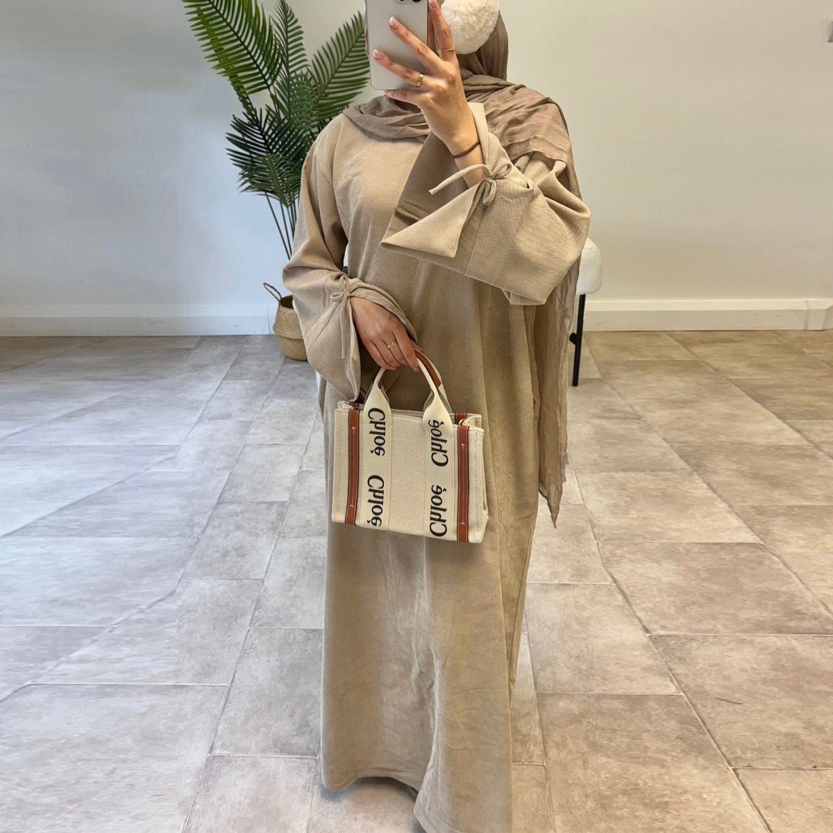 Autumn Bow - Sleeve Corduroy Abaya | Modest Muslim Women's Luxury Wear. (MA248) - Mariam's Collection