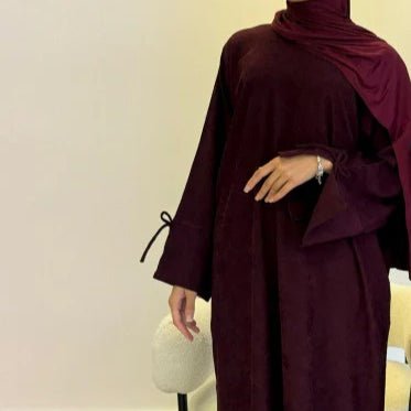 Autumn Bow - Sleeve Corduroy Abaya | Modest Muslim Women's Luxury Wear(MA248) - Mariam's Collection