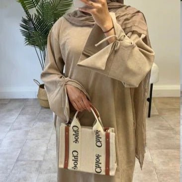 Autumn Bow - Sleeve Corduroy Abaya | Modest Muslim Women's Luxury Wear(MA248) - Mariam's Collection