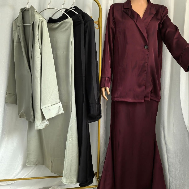 Elegant Satin Blazer & Skirt Set | Professional Two-Piece Suit - Luxurious Office Wear(MS129)
