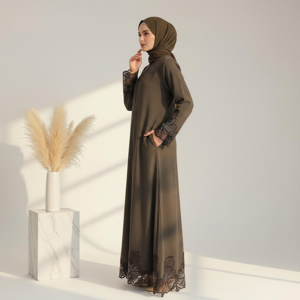 Archive Piece Lace Hem Open Abaya - MP018 (Size S Only)