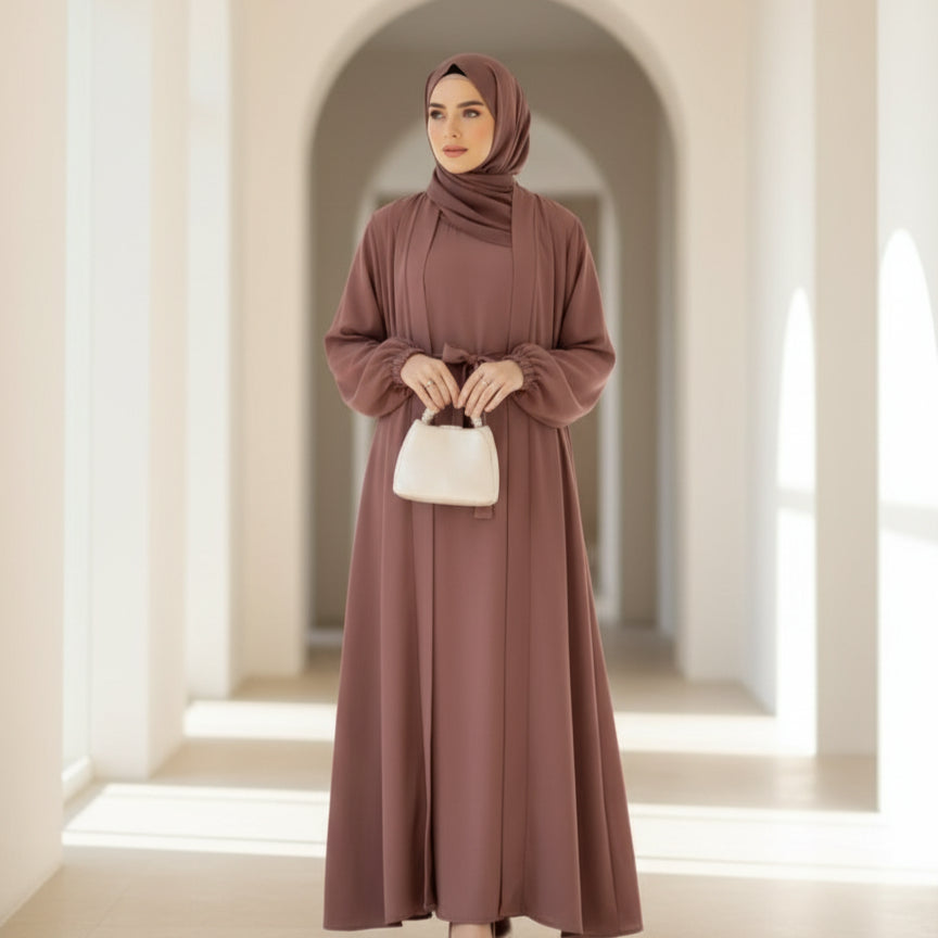 Premium Nida Zoom Open Abaya 3-Piece Set (MOA239)