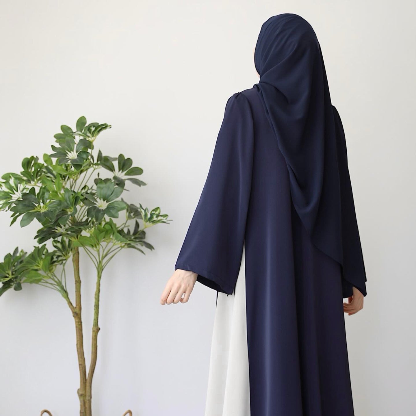 Colorblock Side-Tie Abaya | Two-Tone Round Neck Maxi Dress(MA362)