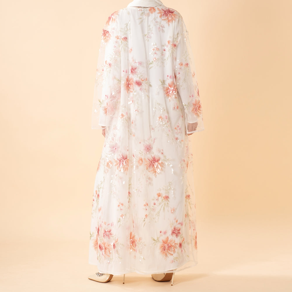 Luxury 3D Floral Sequin Embroidered Open Abaya for Weddings & Eid(MOA306)