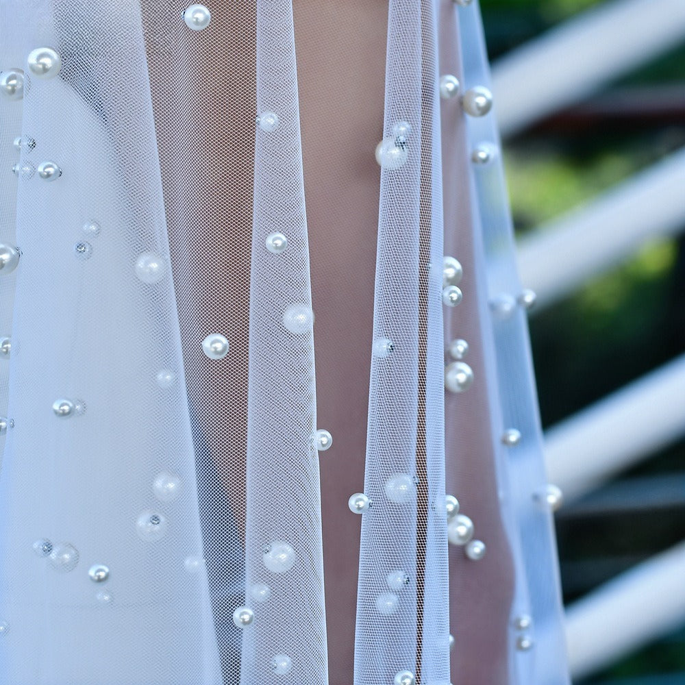 Pearl Embellished Bridal Cape(MAC374)