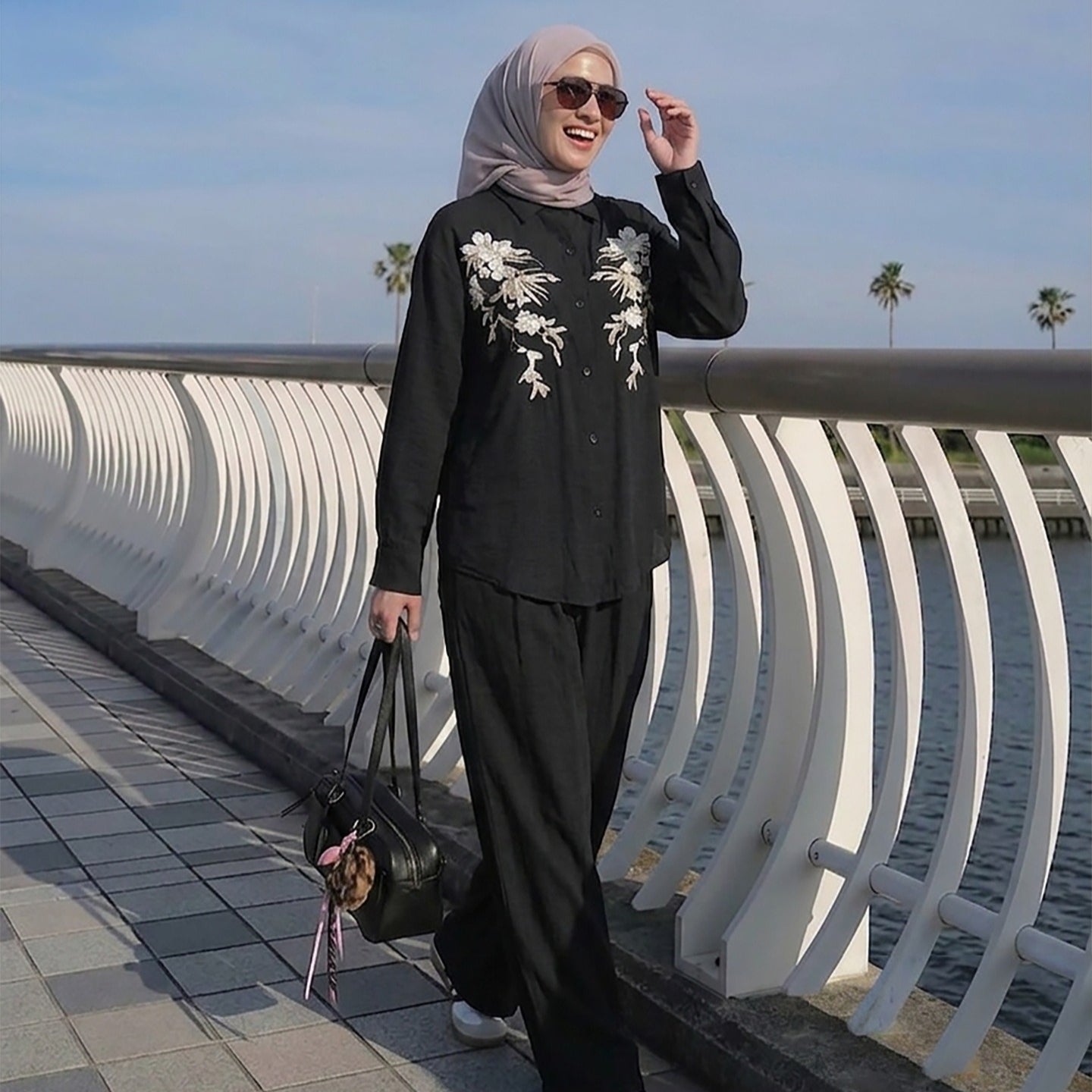 Floral Embroidered Shirt & Wide-Leg Trousers Two-Piece Co-ord Set(MS511)
