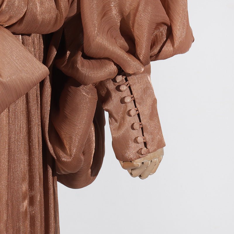 Balloon Sleeve Tie - Neck Maxi Dress(MS303) - Mariam's Collection