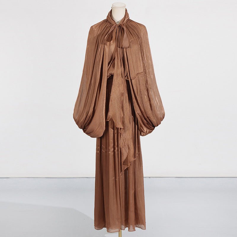 Balloon Sleeve Tie - Neck Maxi Dress(MS303) - Mariam's Collection