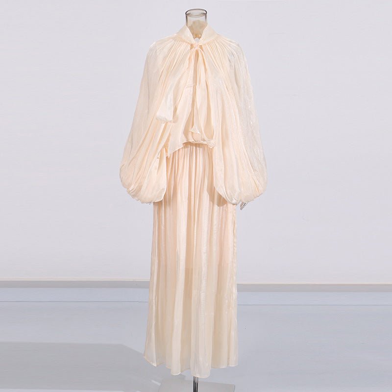 Balloon Sleeve Tie - Neck Maxi Dress(MS303) - Mariam's Collection