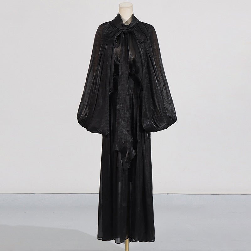 Balloon Sleeve Tie - Neck Maxi Dress(MS303) - Mariam's Collection