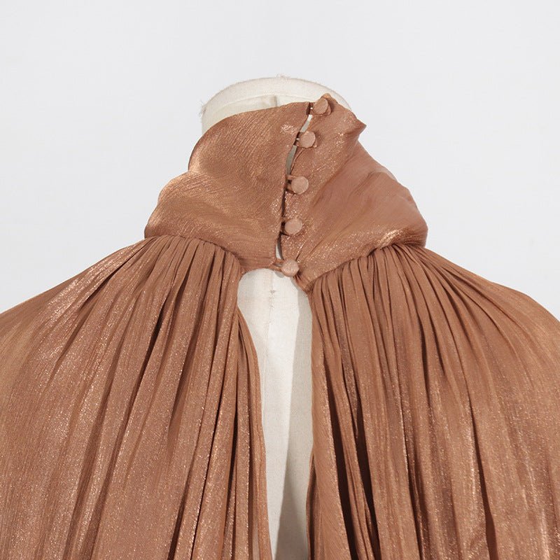 Balloon Sleeve Tie - Neck Maxi Dress(MS303) - Mariam's Collection