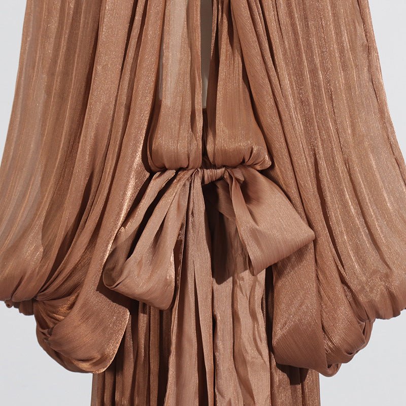 Balloon Sleeve Tie - Neck Maxi Dress(MS303) - Mariam's Collection