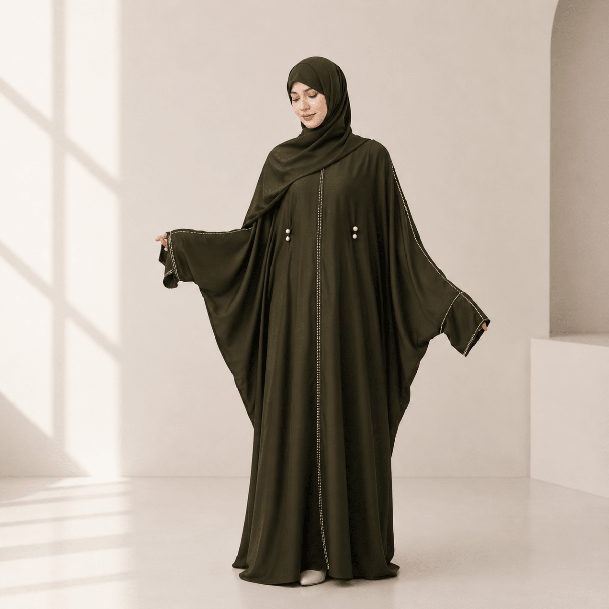 Batwing Abaya With Matching Hijab | Batwing Sleeve Abaya (MA041) - Mariam's Collection
