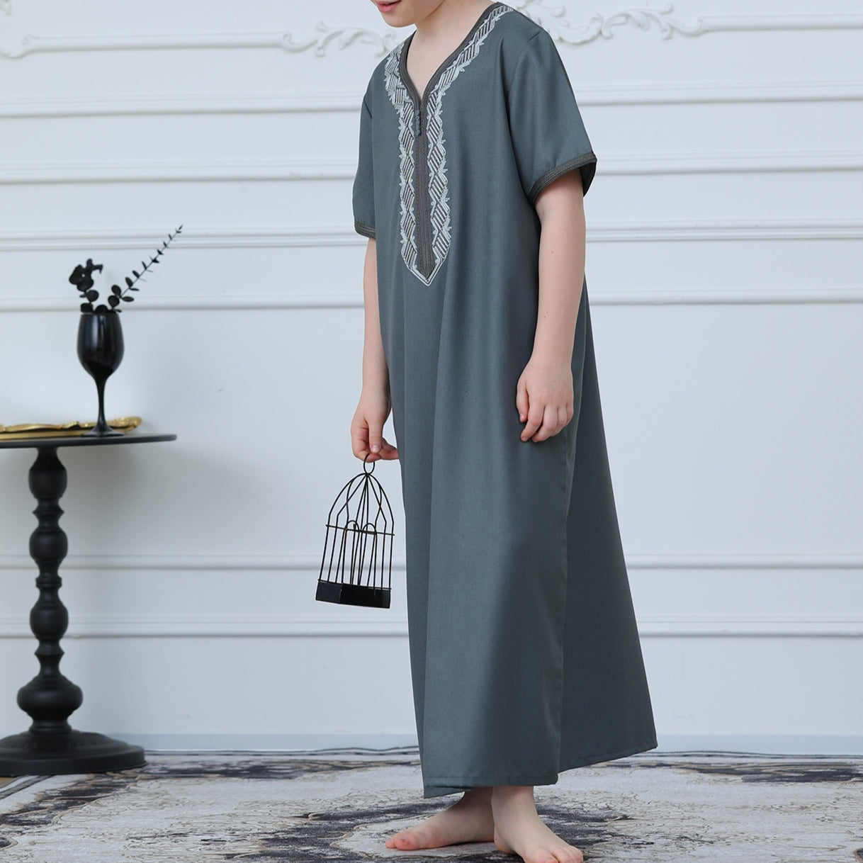 Boys Embroidered Zip-Front Thobe(MKB012)