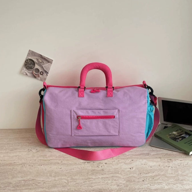 Colorblock Travel Duffel Bag - Lightweight Carry-On Weekender Bag with Shoulder Strap & Exterior Pockets（MAC480）