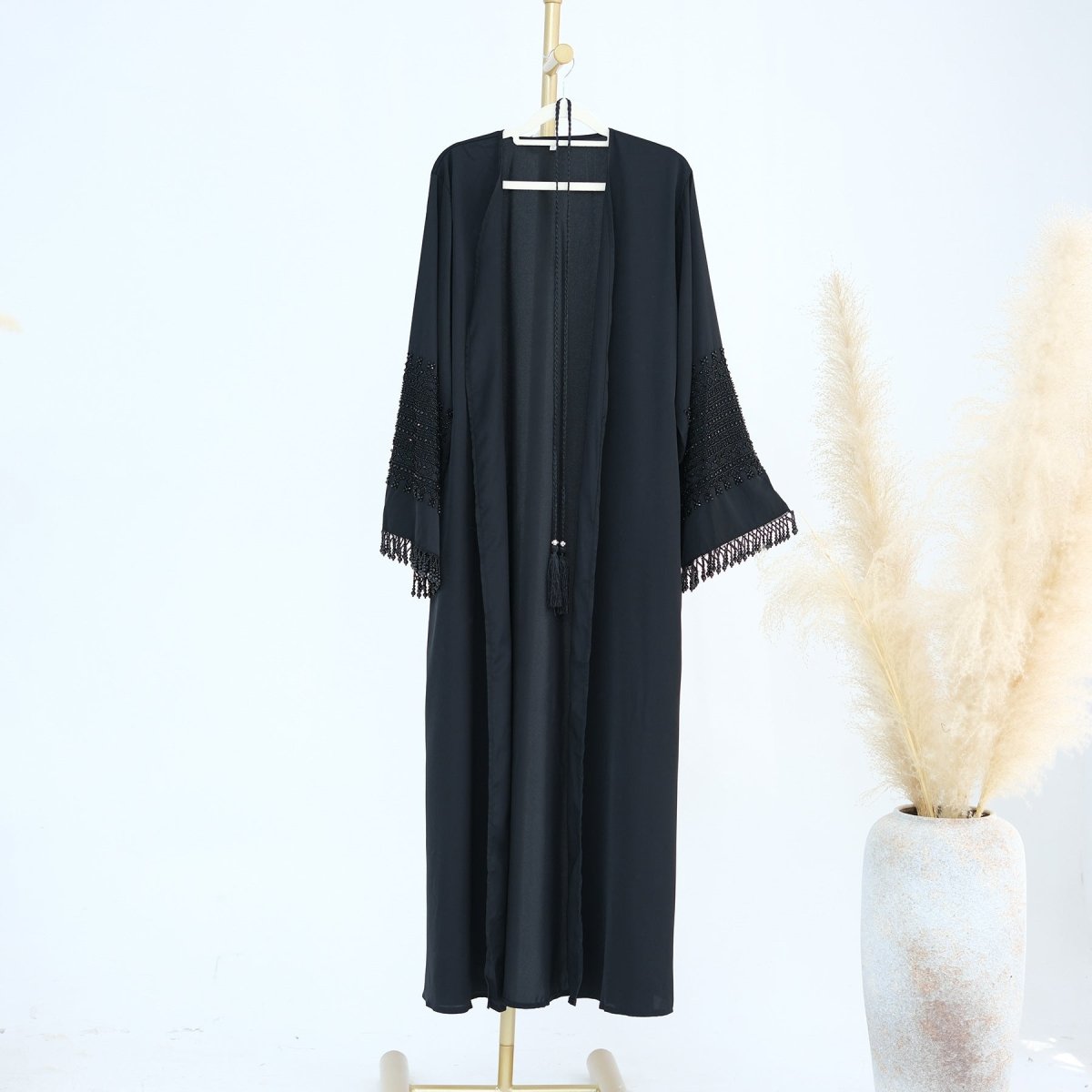 Beaded Embroidery Flared-Sleeve Open Abaya(MOA334) - Mariam's Collection