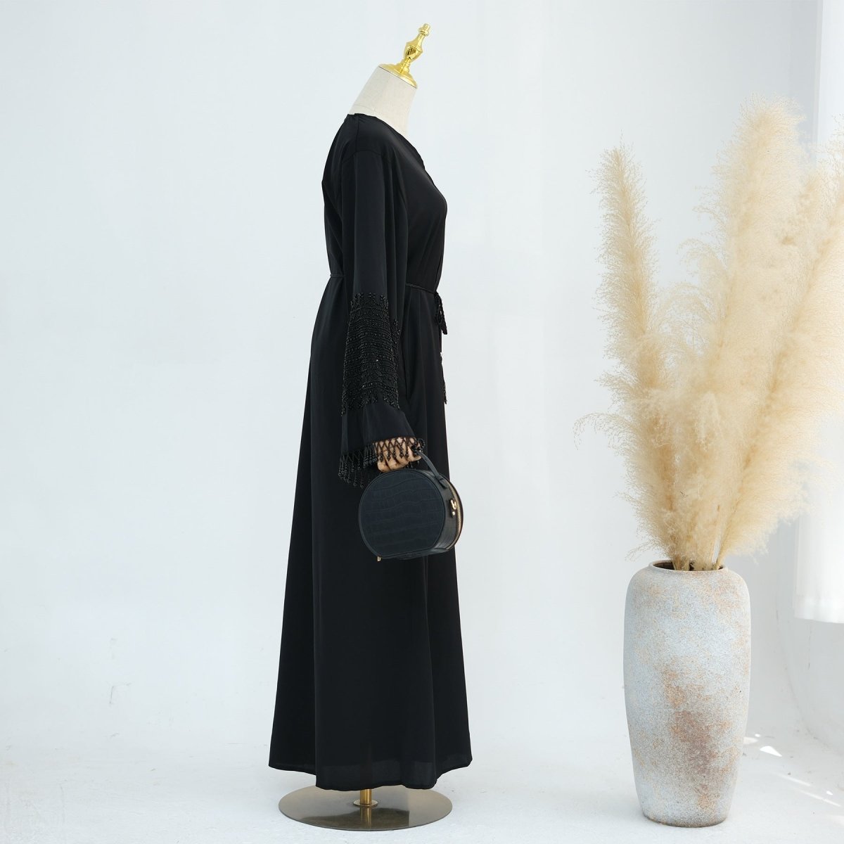 Beaded Embroidery Flared-Sleeve Open Abaya(MOA334) - Mariam's Collection