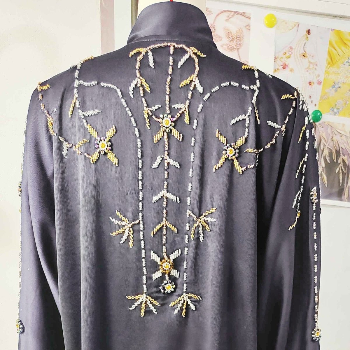 Beaded Floral Vine Abaya | Open - Front Embellished Cardigan(MOA268) - Mariam's Collection