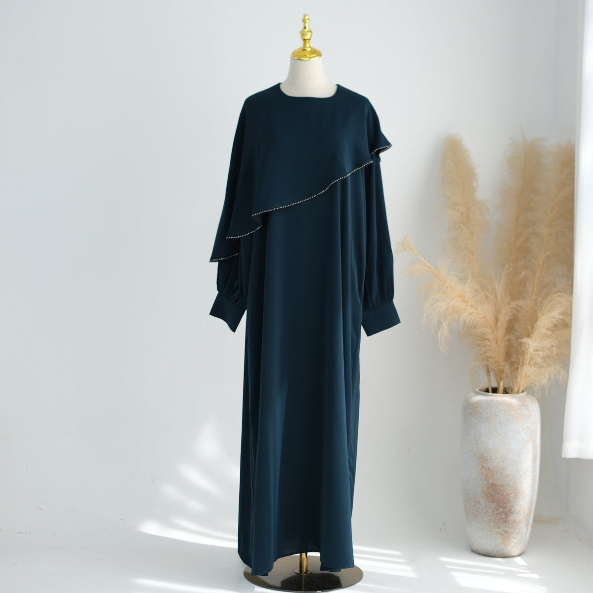 Beaded Ruffle Balloon-Sleeve Abaya(MA473) - Mariam's Collection