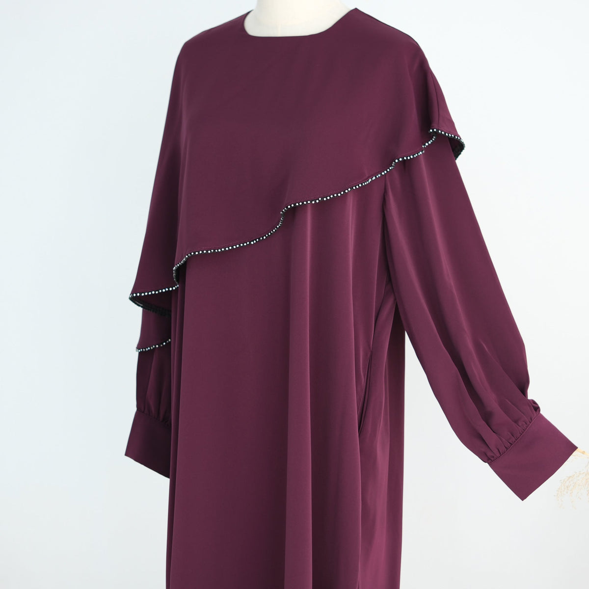Beaded Ruffle Balloon-Sleeve Abaya(MA473) - Mariam's Collection