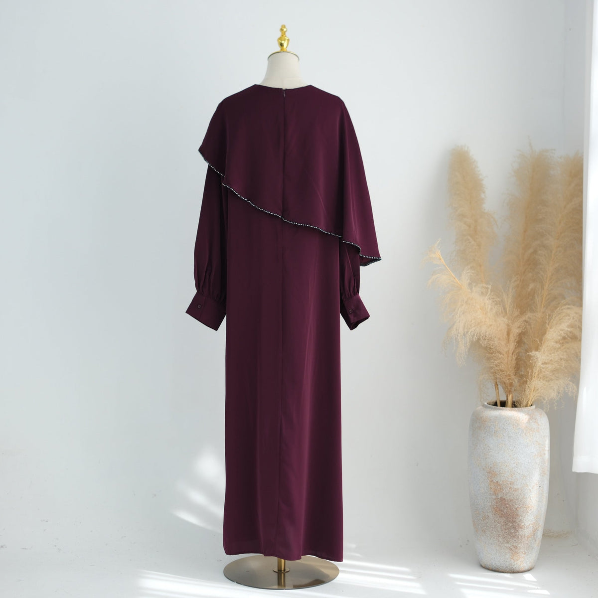 Beaded Ruffle Balloon-Sleeve Abaya(MA473) - Mariam's Collection