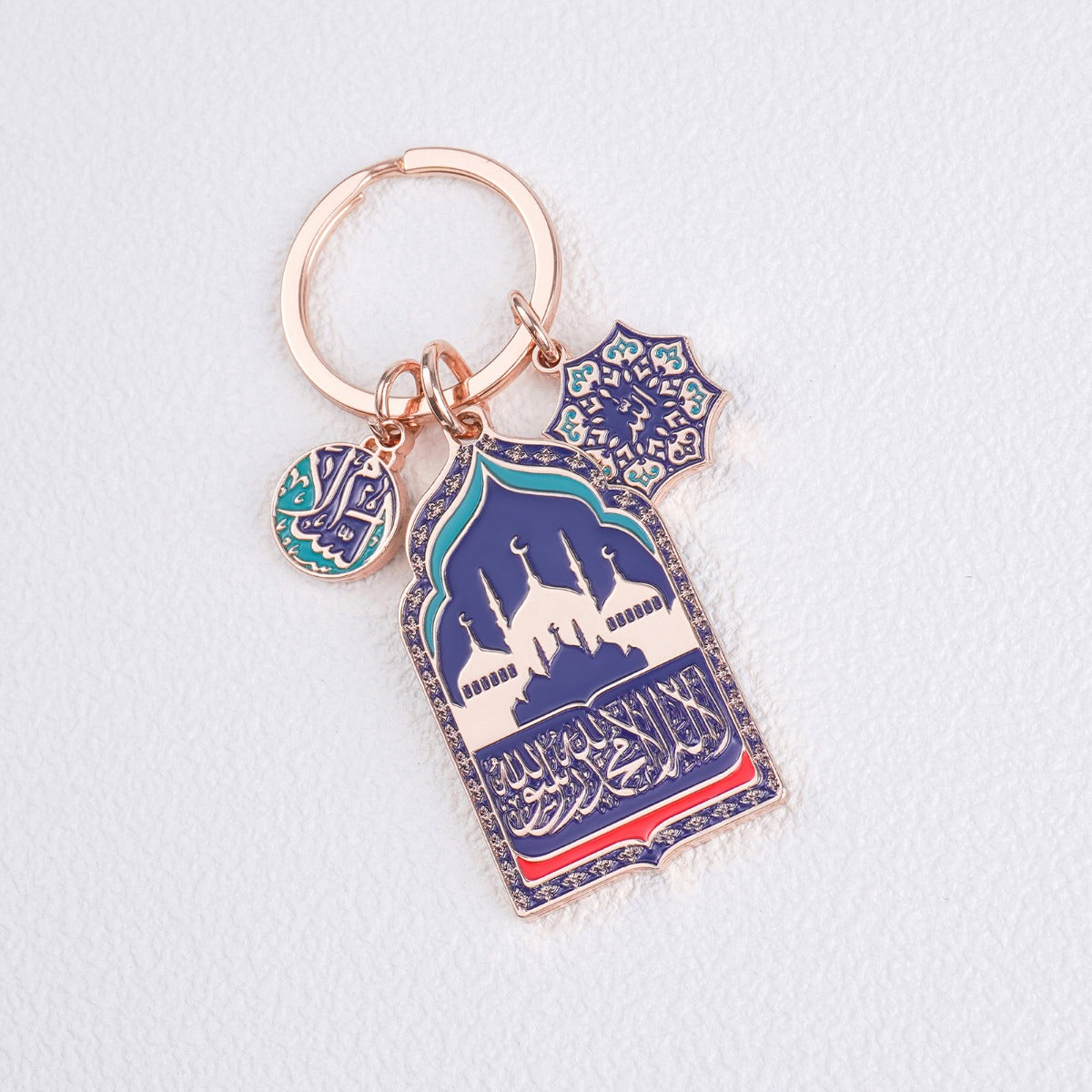 Mosque Keychain Car Hanger | Rose Gold Islamic Prayer Beads with Blue Enamel Mosque Charm(MAC254)