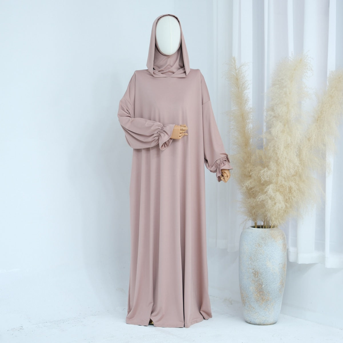 Modest Casual Hooded Abaya Collection | Tone Robes with Bubble Sleeves (MJ021)