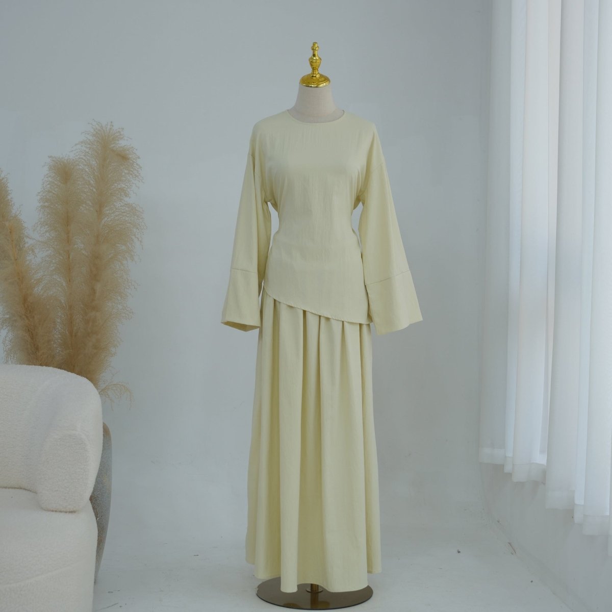 Bell Sleeve Back-Tie Top & A-Line Maxi Skirt Set(MS469) - Mariam's Collection