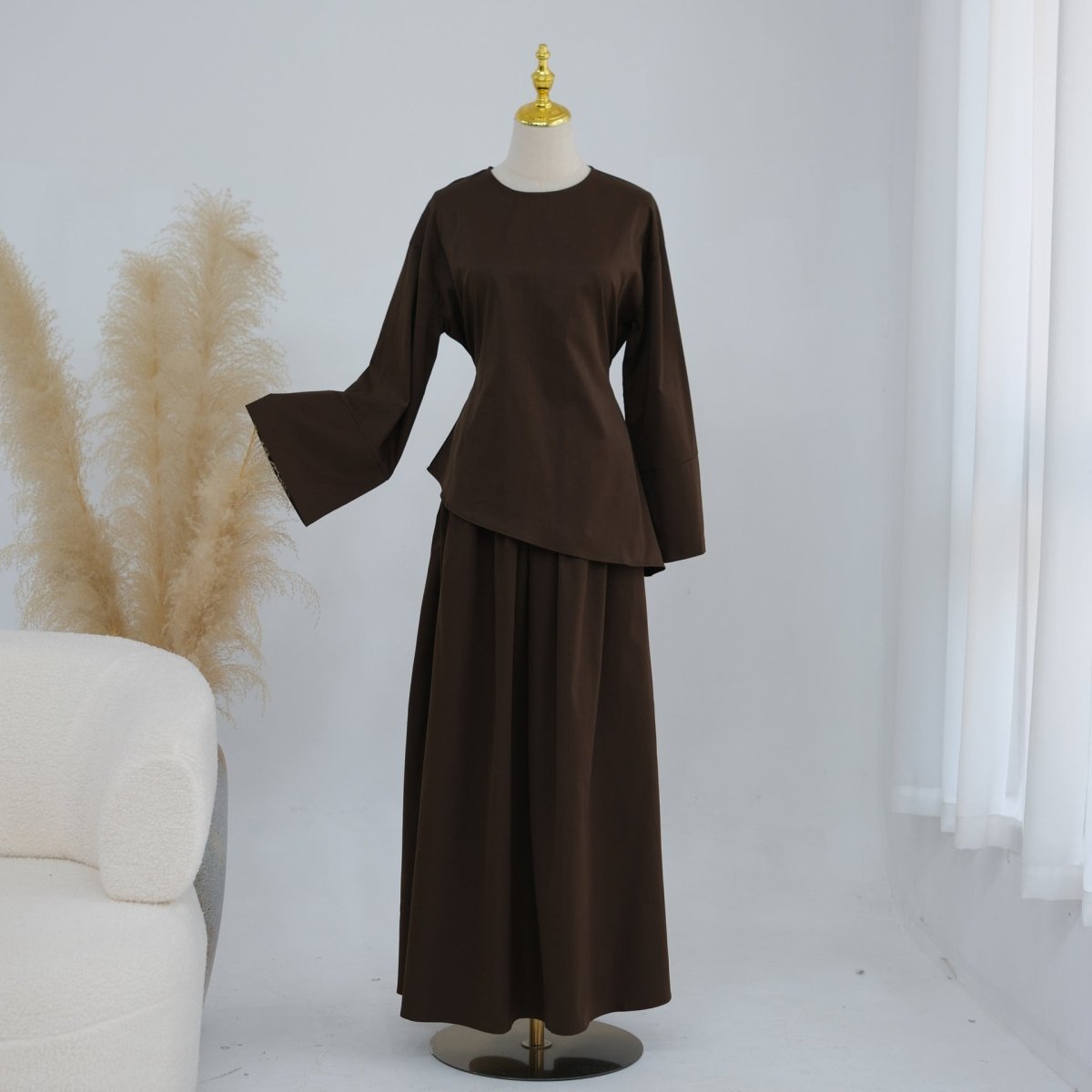 Bell Sleeve Back-Tie Top & A-Line Maxi Skirt Set(MS469) - Mariam's Collection