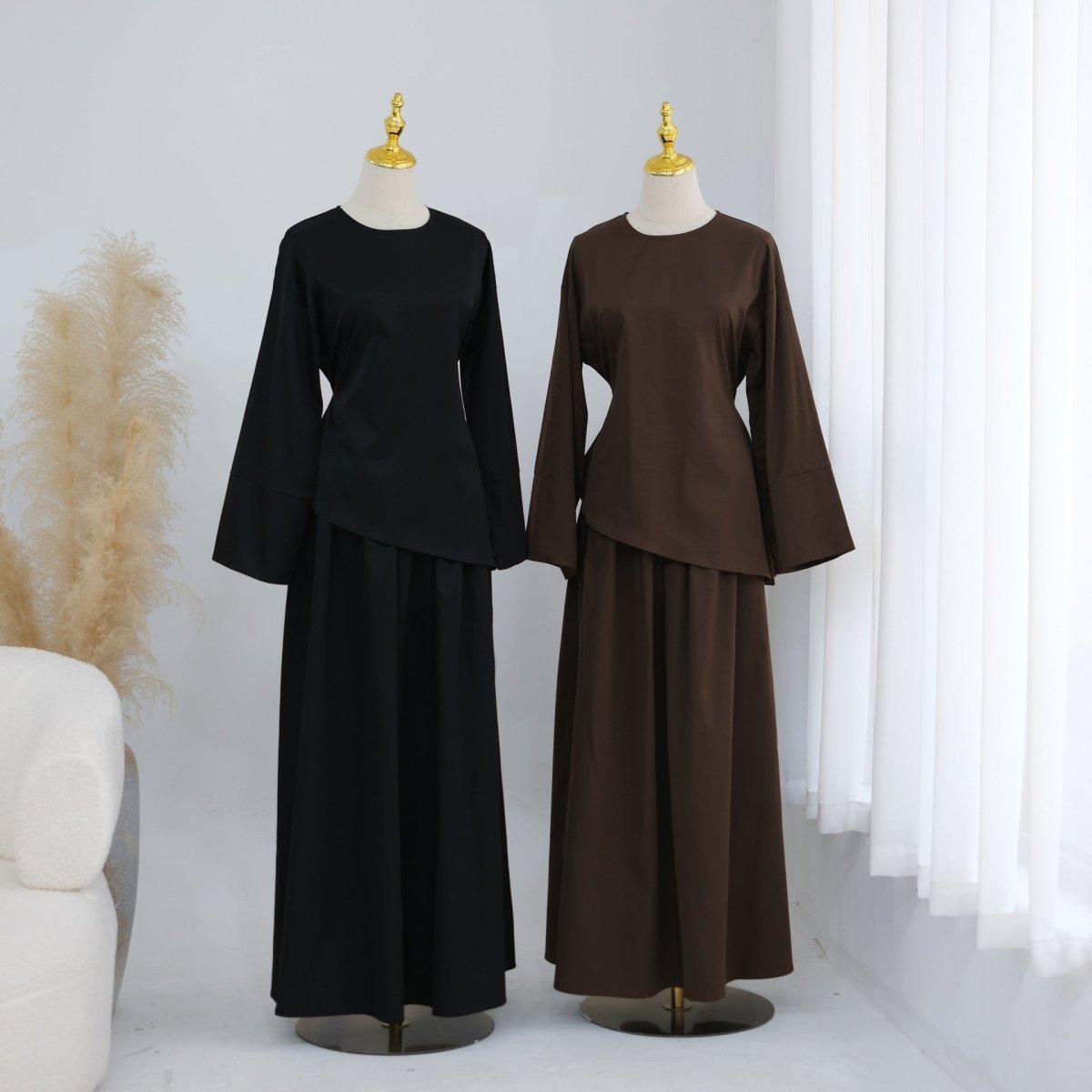 Bell Sleeve Back-Tie Top & A-Line Maxi Skirt Set(MS469) - Mariam's Collection
