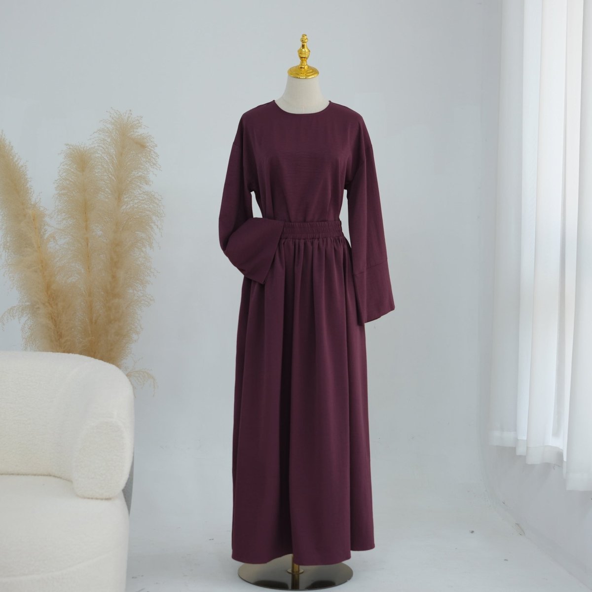 Bell Sleeve Back-Tie Top & A-Line Maxi Skirt Set(MS469) - Mariam's Collection
