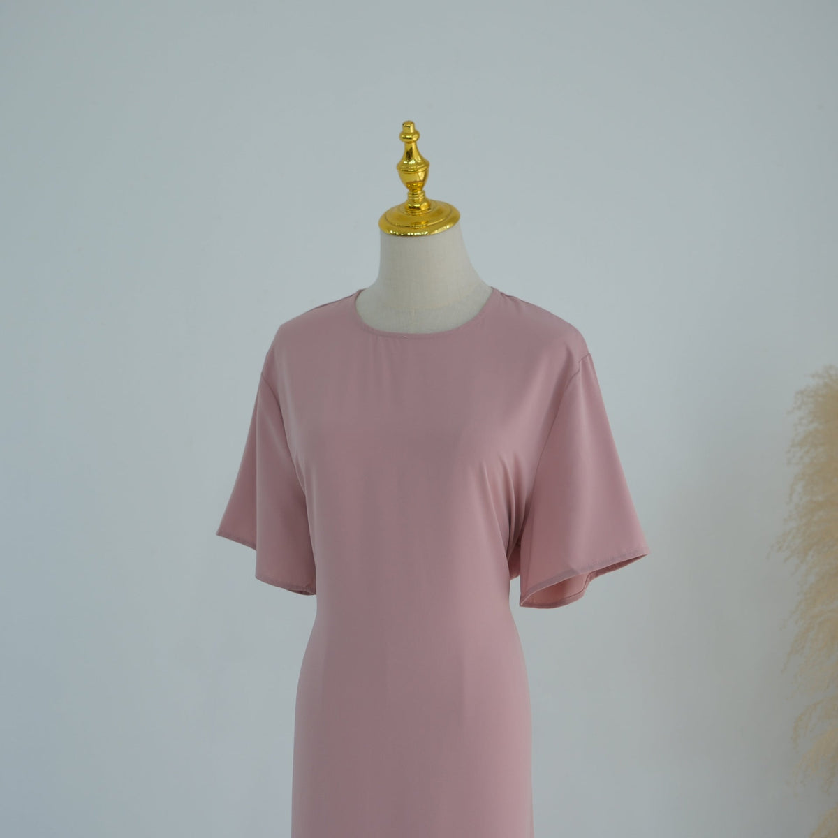 Belted Inner Maxi Dress | Minimalist Mid-Sleeve Layering Dress(MS568) - Mariam's Collection