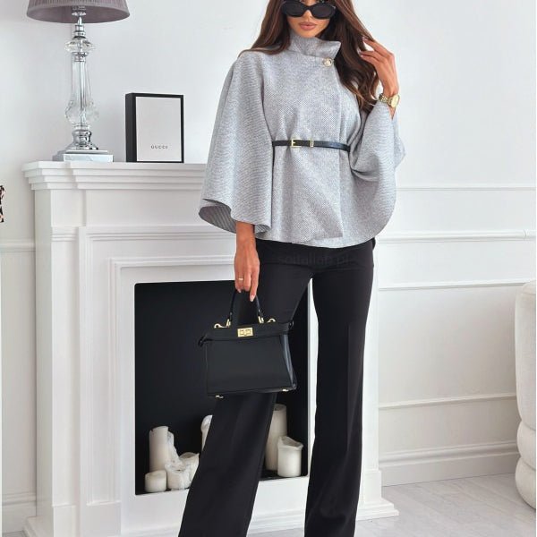 Belted Wool Cape Top(MS239) - Mariam's Collection