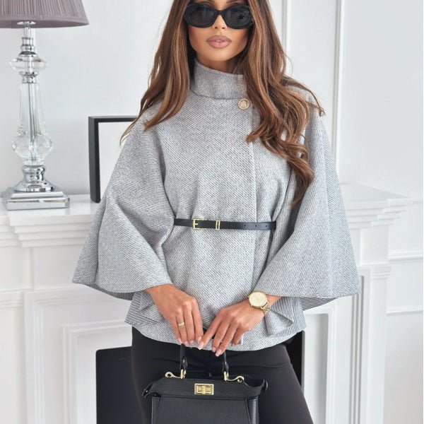 Belted Wool Cape Top(MS239) - Mariam's Collection