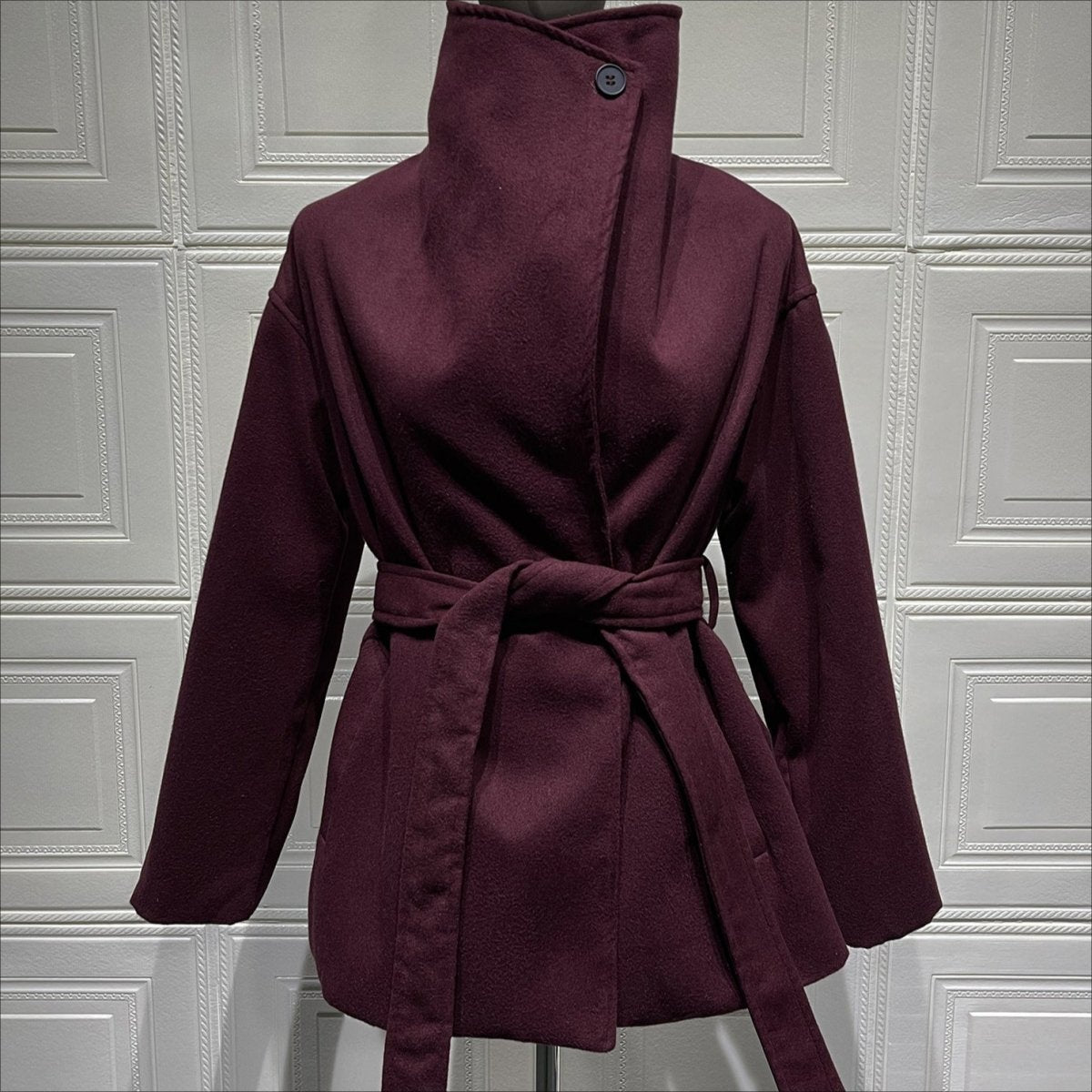 Belted Wrap Coat with Wide Collar | Double - Faced Wool Blend Jacket(MS254) - Mariam's Collection