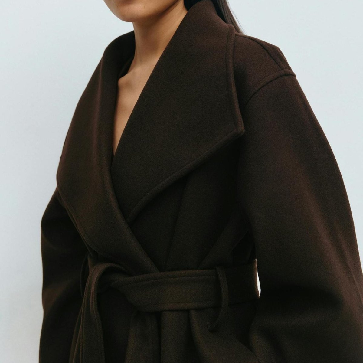 Belted Wrap Coat with Wide Collar | Double-Faced Wool Blend Jacket(MS2
